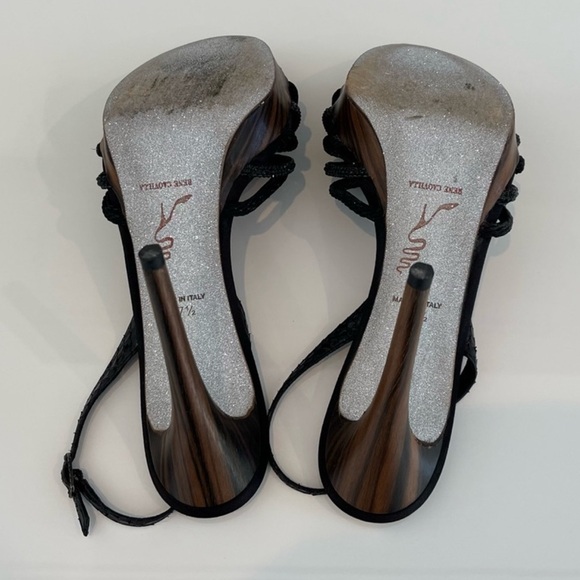 RENE CAOVILLA BLACK BROWN CRYSTAL SANDALS SIZE IT 37.5 / US 7.5 - Picture 16 of 16